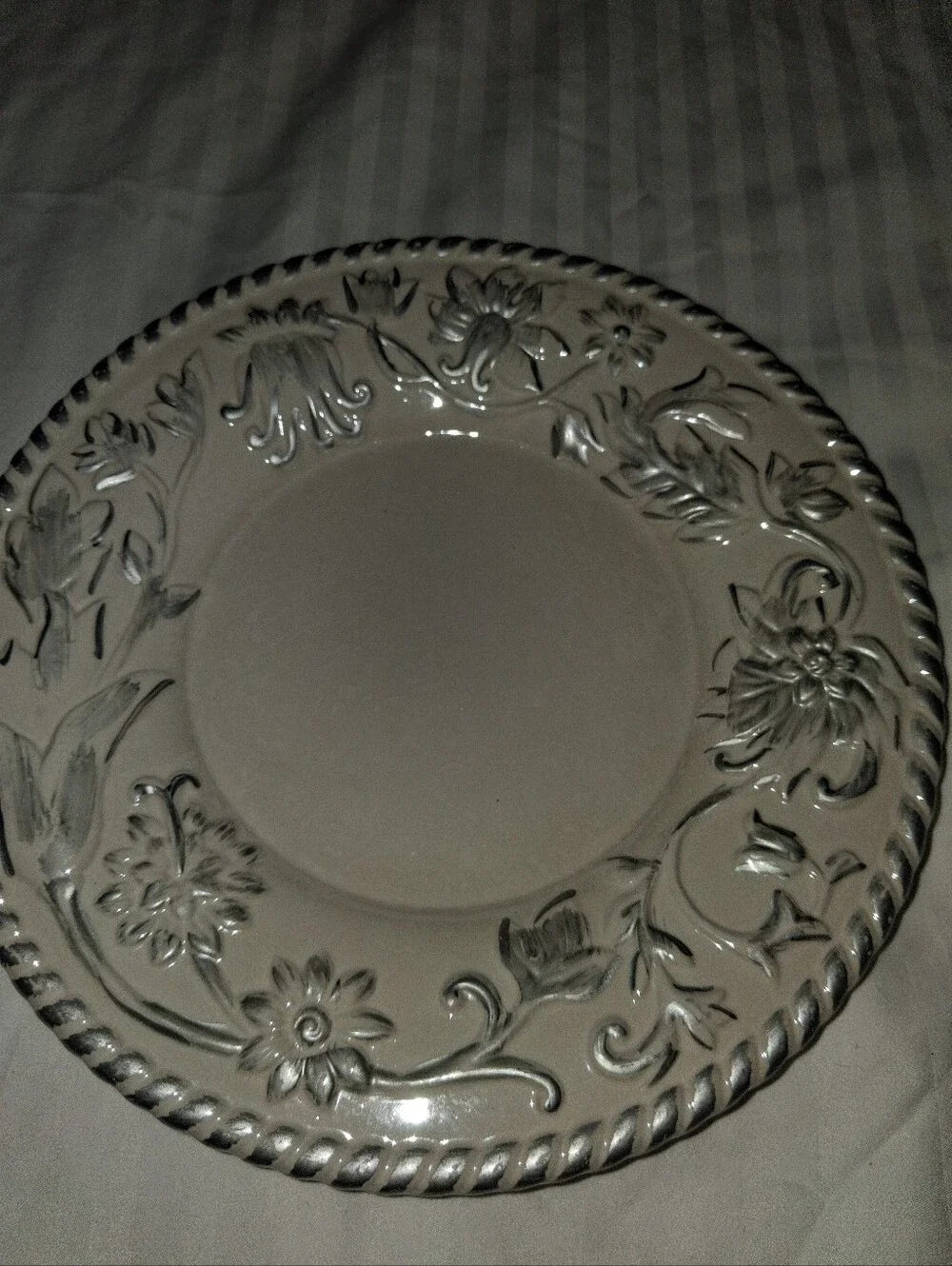 Yankee Candle Tassle Rope Candle Shade And Plate - Cream Floral White - Picture 7 of 8